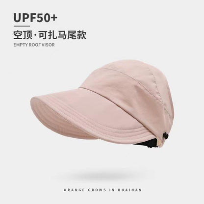 Wide Brim Adjustable Women's Sun Hat - Foldable Outdoor Beach Bucket Hat with UV Protection and Ponytail Design