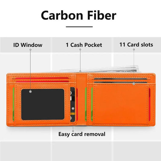 Carbon Fiber Ultra-Thin Men'S Wallet,11 Card Slots Anti-Scan RFID Shielding Design | Leather Business Wallet | Men'S Gift，Ultra-Thin RFID Anti-Theft Wallet，Mens Leather Wallet