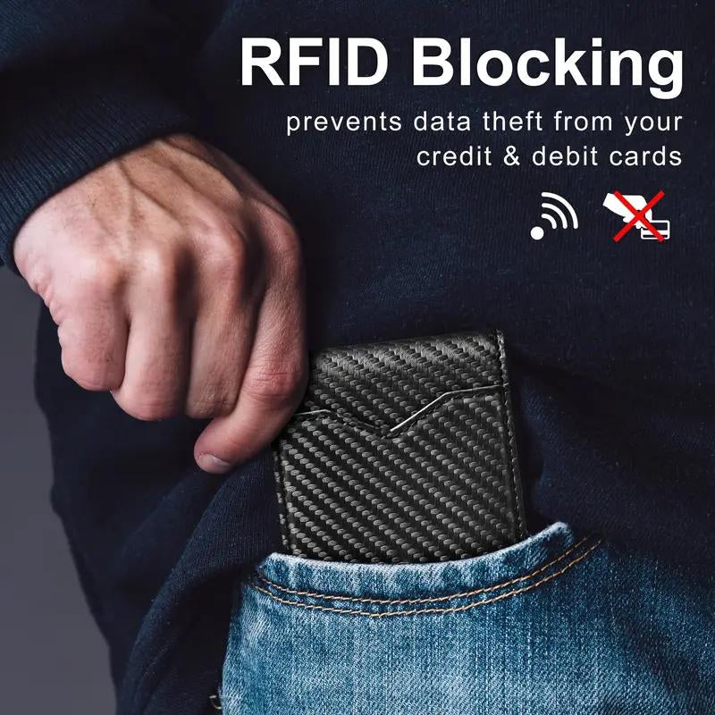Carbon Fiber Ultra-Thin Men'S Wallet,11 Card Slots Anti-Scan RFID Shielding Design | Leather Business Wallet | Men'S Gift，Ultra-Thin RFID Anti-Theft Wallet，Mens Leather Wallet