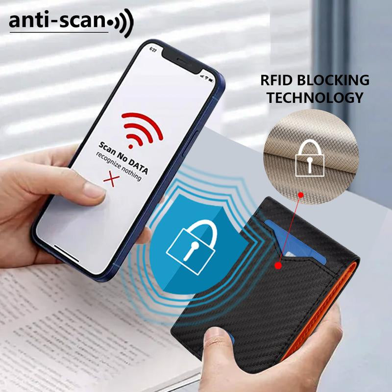 Carbon Fiber Ultra-Thin Men'S Wallet,11 Card Slots Anti-Scan RFID Shielding Design | Leather Business Wallet | Men'S Gift，Ultra-Thin RFID Anti-Theft Wallet，Mens Leather Wallet