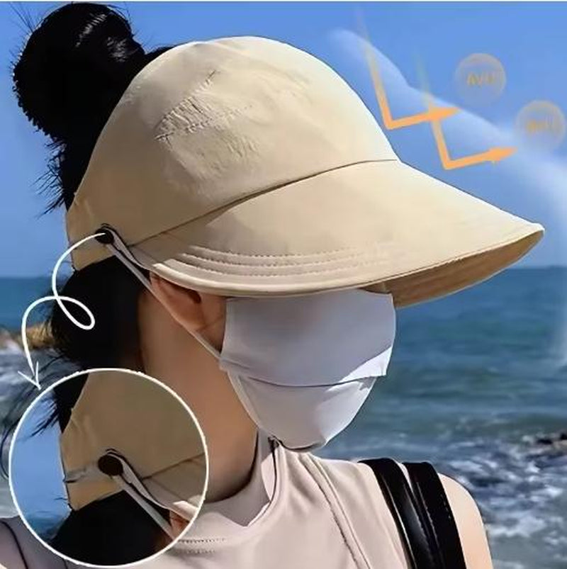 Wide Brim Adjustable Women's Sun Hat - Foldable Outdoor Beach Bucket Hat with UV Protection and Ponytail Design