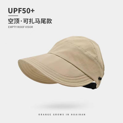 Wide Brim Adjustable Women's Sun Hat - Foldable Outdoor Beach Bucket Hat with UV Protection and Ponytail Design