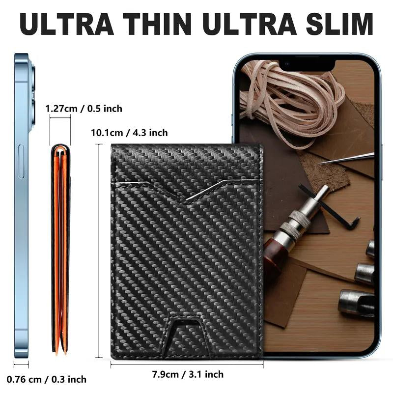 Carbon Fiber Ultra-Thin Men'S Wallet,11 Card Slots Anti-Scan RFID Shielding Design | Leather Business Wallet | Men'S Gift，Ultra-Thin RFID Anti-Theft Wallet，Mens Leather Wallet