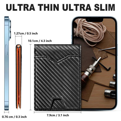 Carbon Fiber Ultra-Thin Men'S Wallet,11 Card Slots Anti-Scan RFID Shielding Design | Leather Business Wallet | Men'S Gift，Ultra-Thin RFID Anti-Theft Wallet，Mens Leather Wallet