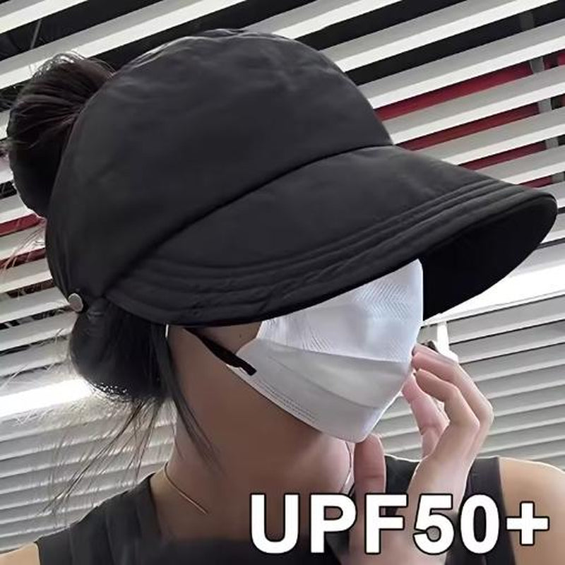 Wide Brim Adjustable Women's Sun Hat - Foldable Outdoor Beach Bucket Hat with UV Protection and Ponytail Design