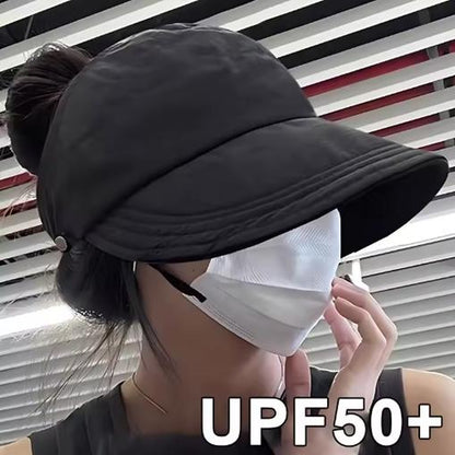 Wide Brim Adjustable Women's Sun Hat - Foldable Outdoor Beach Bucket Hat with UV Protection and Ponytail Design