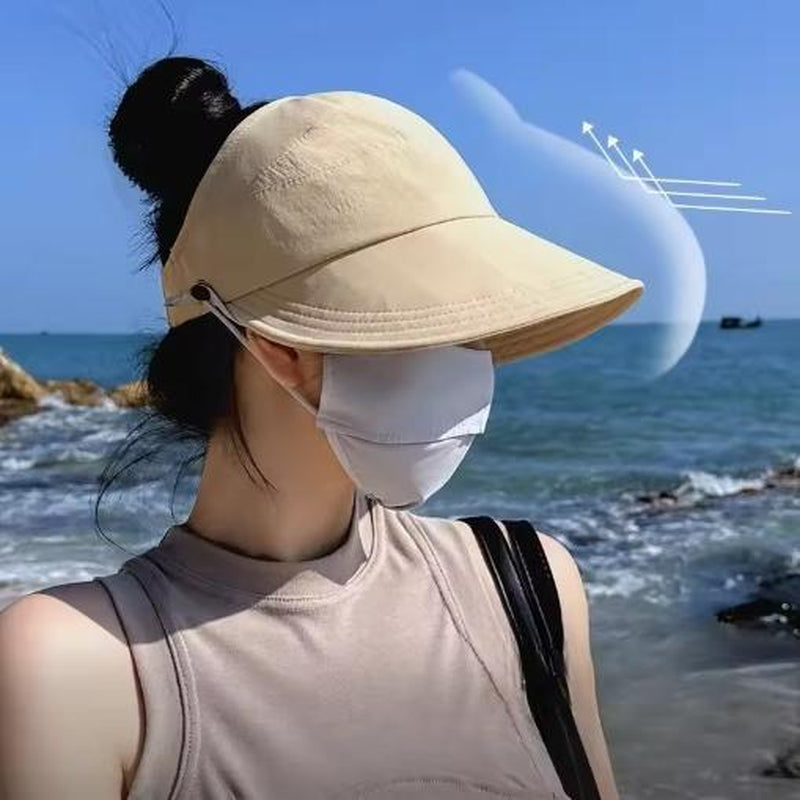 Wide Brim Adjustable Women's Sun Hat - Foldable Outdoor Beach Bucket Hat with UV Protection and Ponytail Design