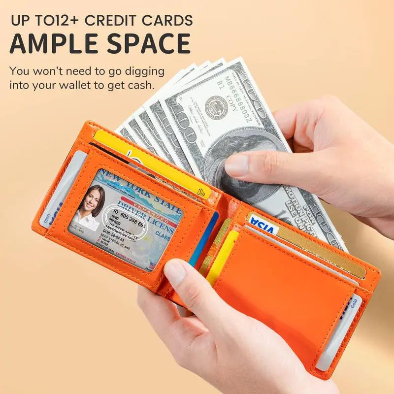Carbon Fiber Ultra-Thin Men'S Wallet,11 Card Slots Anti-Scan RFID Shielding Design | Leather Business Wallet | Men'S Gift，Ultra-Thin RFID Anti-Theft Wallet，Mens Leather Wallet
