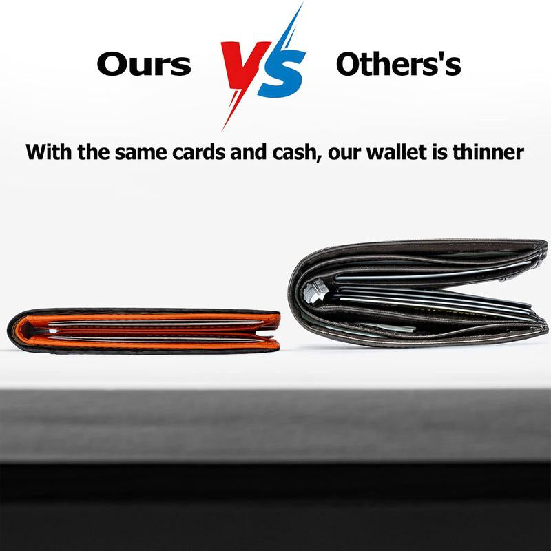 Carbon Fiber Ultra-Thin Men'S Wallet,11 Card Slots Anti-Scan RFID Shielding Design | Leather Business Wallet | Men'S Gift，Ultra-Thin RFID Anti-Theft Wallet，Mens Leather Wallet
