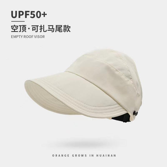 Wide Brim Adjustable Women's Sun Hat - Foldable Outdoor Beach Bucket Hat with UV Protection and Ponytail Design